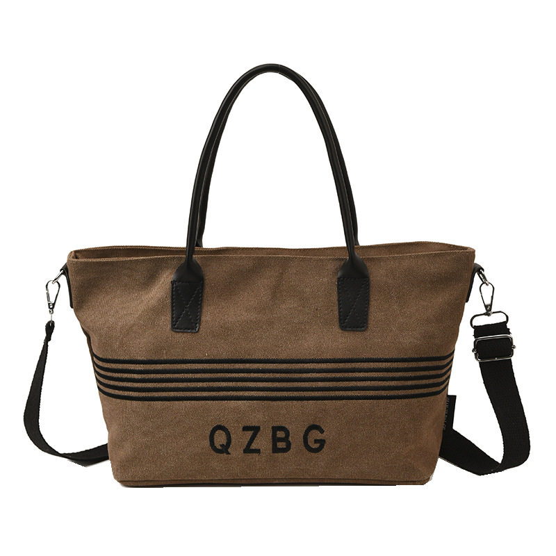 Geantă Tote din canvas PU, stil minimalist-luxos, formă orizontală pătrată, fermoar, buzunar intern pentru telefon, curea pe umăr, Vara 2025