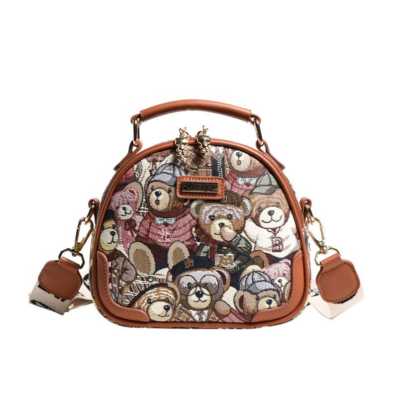 Geantă de femei din canvas, formă rotundă, închidere cu fermoar, buzunare interioare cu fermoar (buzunar secret, buzunar pentru actă, buzunar tip sandviș cu fermoar), fără căptușeală, cu o singură curea