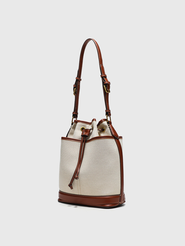Bucket torba od platna s vezicom za zatvaranje, unutarnji džep za telefon, poliesterska podstava, dimenzije 25×13×29 cm, street fashion, korejski retro stil