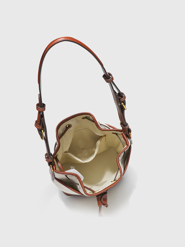 Bucket torba od platna s vezicom za zatvaranje, unutarnji džep za telefon, poliesterska podstava, dimenzije 25×13×29 cm, street fashion, korejski retro stil