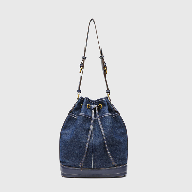 Bucket torba od platna s vezicom za zatvaranje, unutarnji džep za telefon, poliesterska podstava, dimenzije 25×13×29 cm, street fashion, korejski retro stil