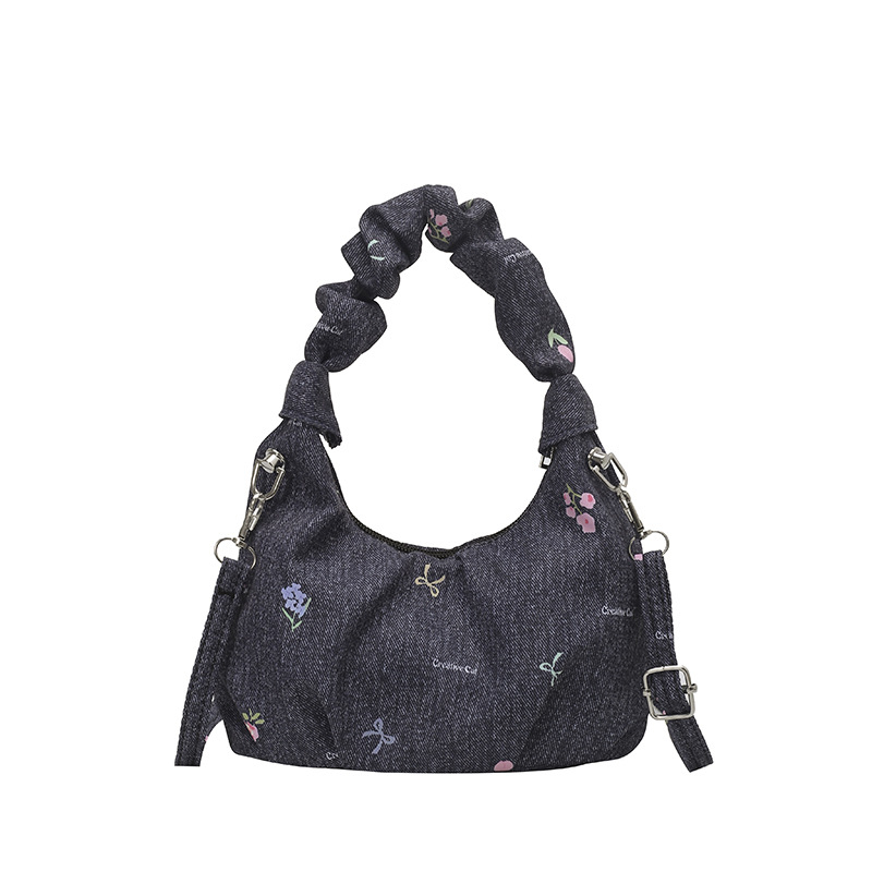 Geantă crossbody cu plisaj floral | din pânză, stil urban minimalist, formă orizontală pătrată, fermoar, căptușeală din poliester