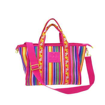 Torba tote s prugastim uzorkom u korejskom stilu, velika zapremina, za svakodnevno i putno korištenje, preko ramena ili kao crossbody. Materijal: platno; Zatvaranje: zatvarač; Podstava: poliester; Unutarnja džep za mobitel.