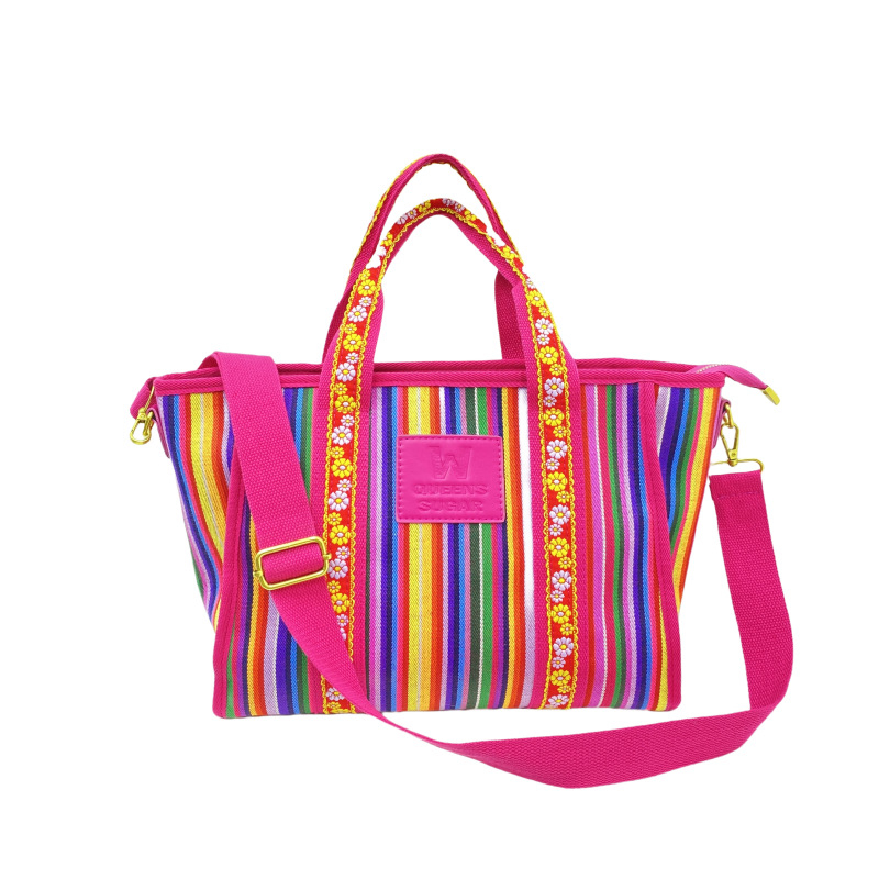 Torba tote s prugastim uzorkom u korejskom stilu, velika zapremina, za svakodnevno i putno korištenje, preko ramena ili kao crossbody. Materijal: platno; Zatvaranje: zatvarač; Podstava: poliester; Unutarnja džep za mobitel.