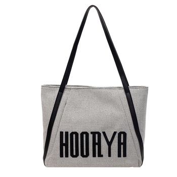 Geantă Tote din pânză, stil street — formă orizontală pătrată, închidere cu fermoar, buzunar pentru telefon