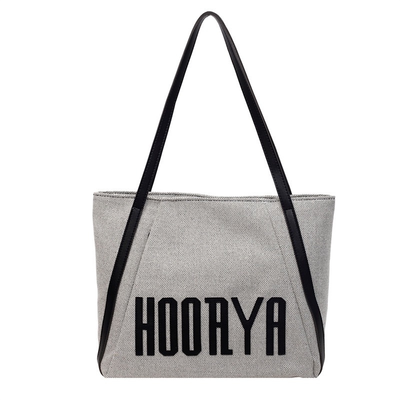 Geantă Tote din pânză, stil street — formă orizontală pătrată, închidere cu fermoar, buzunar pentru telefon