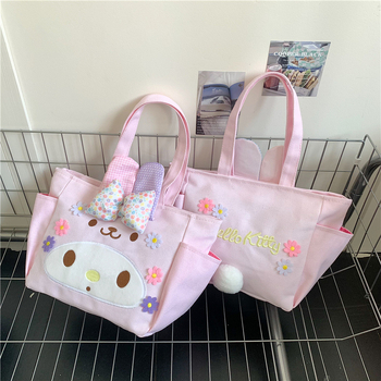 Geantă din pânză cu urechi de iepure, formă verticală pătrată, închidere cu fermoar, buzunar interior pentru telefon, curele duble de umăr