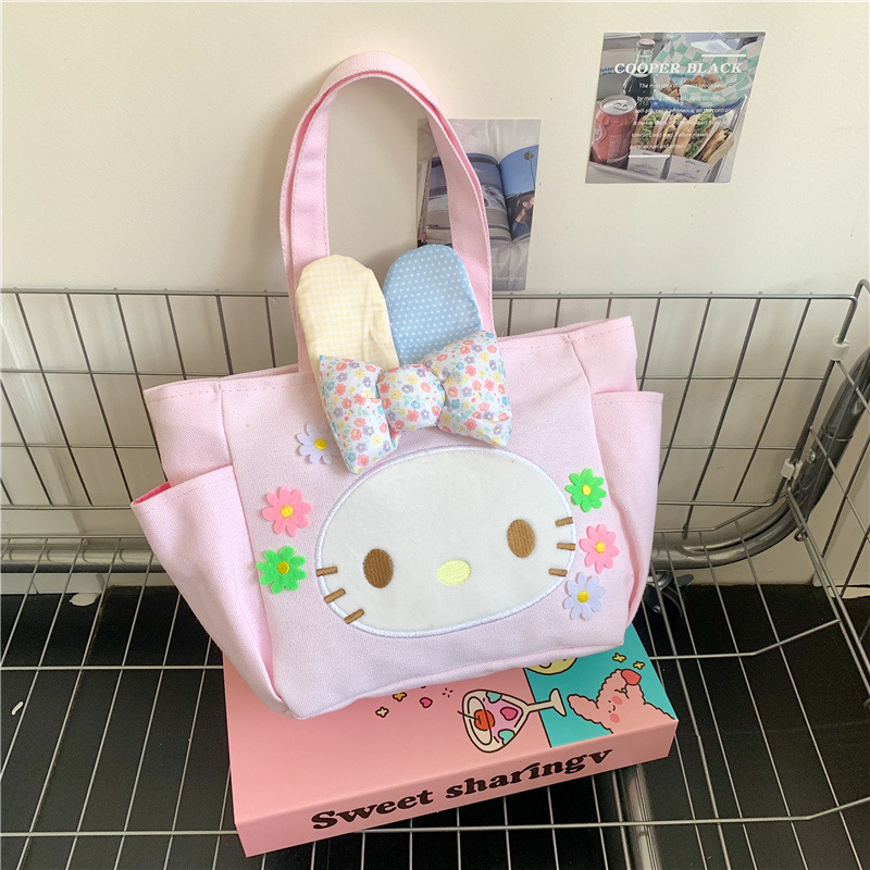 Geantă din pânză cu urechi de iepure, formă verticală pătrată, închidere cu fermoar, buzunar interior pentru telefon, curele duble de umăr