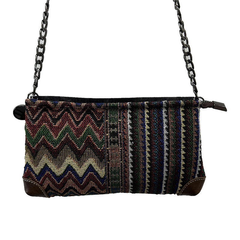 Retro etnička crossbody torbica, platno, horizontalni kvadratni oblik, zatvarač, unutarnji pretinci: pretinac sa zatvaračem, pretinac za telefon, pretinac za identifikaciju