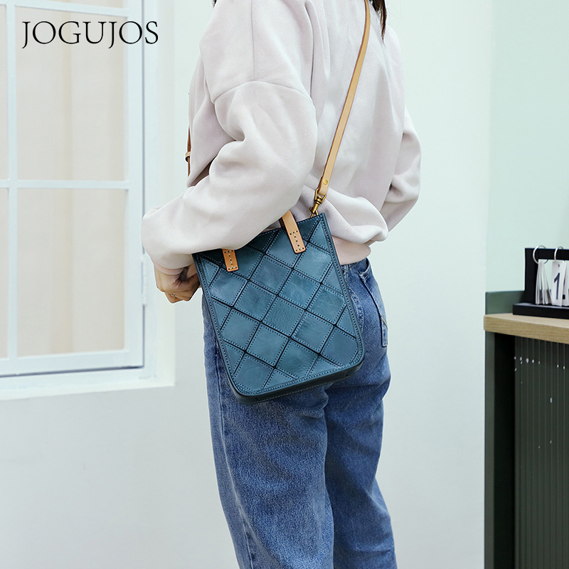 JOGUJOS Princess Series Ženska crossbody torbica – od prave kože, gornji sloj goveđe kože, uspravni kvadratni oblik, podstava od platna, džep na zip, džep za telefon i ID