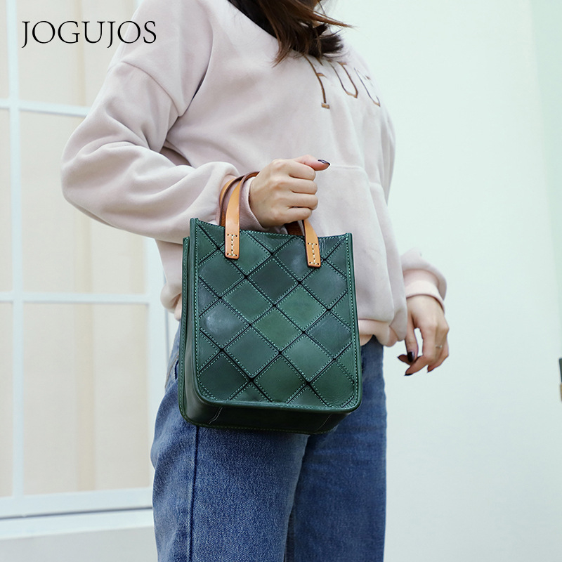 JOGUJOS Princess Series Ženska crossbody torbica – od prave kože, gornji sloj goveđe kože, uspravni kvadratni oblik, podstava od platna, džep na zip, džep za telefon i ID