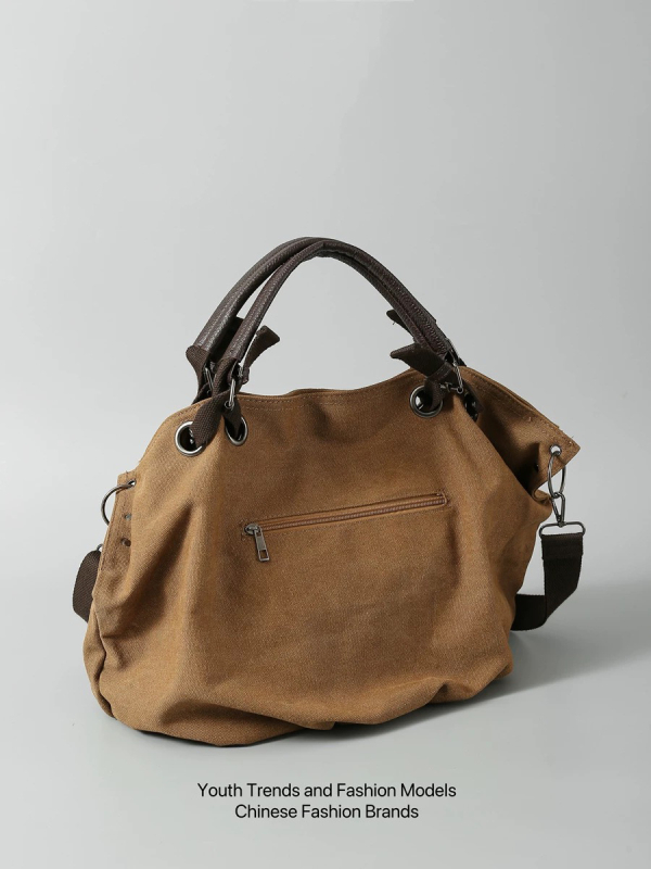 Platnena tote torba, gradski stil, horizontalni kvadratni oblik, zatvarač, džep sa zatvaračem