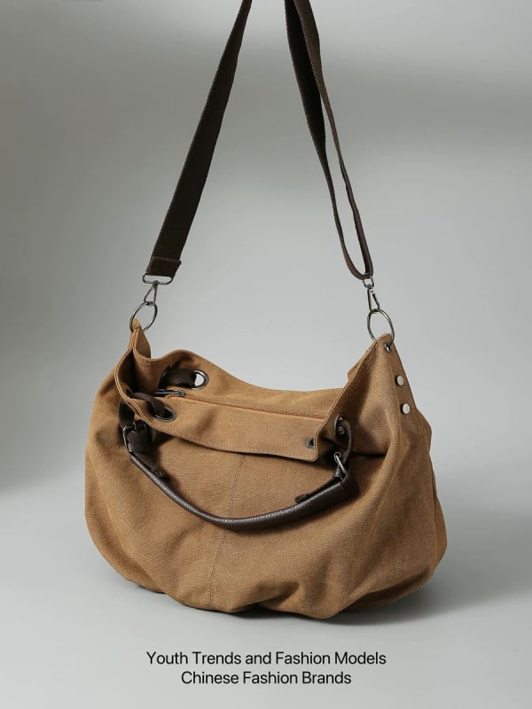 Platnena tote torba, gradski stil, horizontalni kvadratni oblik, zatvarač, džep sa zatvaračem
