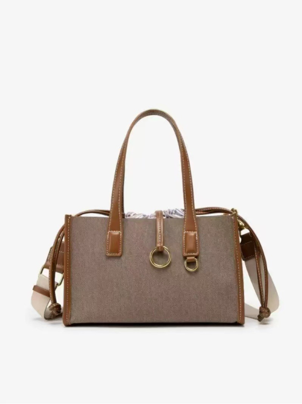 Ženska tote torba u urbanom minimalističkom stilu, sintetička koža, horizontalni kvadratni oblik, zatvarač, crossbody remen, džep za telefon