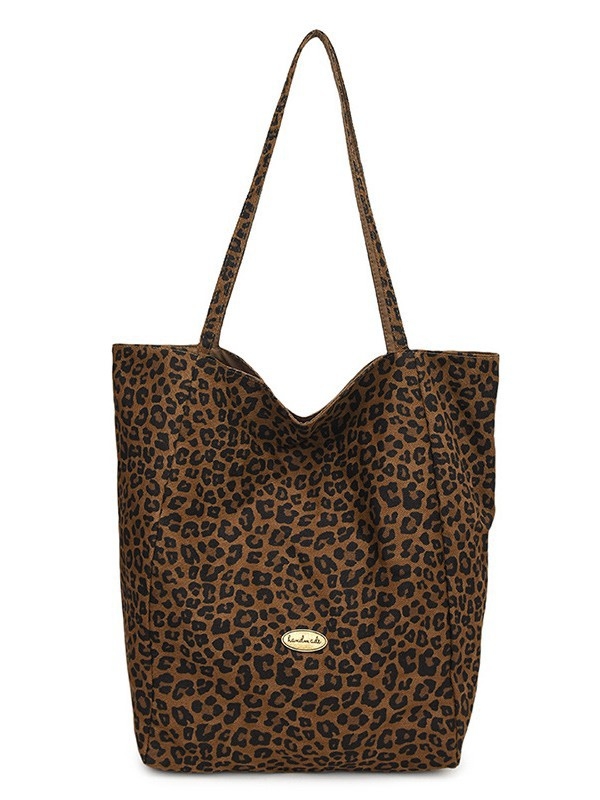 Ženska platnena torba s leopard printom, bucket oblik, reverzibilna, velika kapaciteta, jednostavan svakodnevni stil za posao