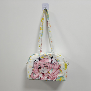 Jacquardový plátený crossbody taška, detský karikatúrny štýl, horizontálny štvorcový tvar, zipsové otvorenie, laminovaná vnútorná kapsa