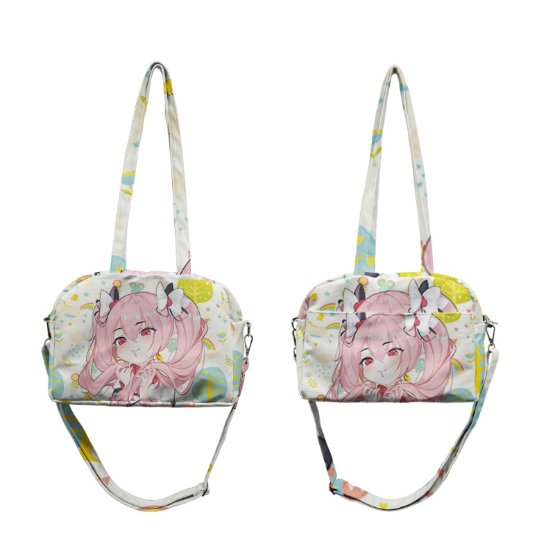 Jacquardový plátený crossbody taška, detský karikatúrny štýl, horizontálny štvorcový tvar, zipsové otvorenie, laminovaná vnútorná kapsa