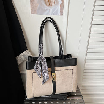 Dámska taška Tote: kórejský štýl, plátená, horizontálny štvorcový tvar, zips