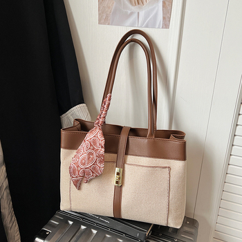 Dámska taška Tote: kórejský štýl, plátená, horizontálny štvorcový tvar, zips