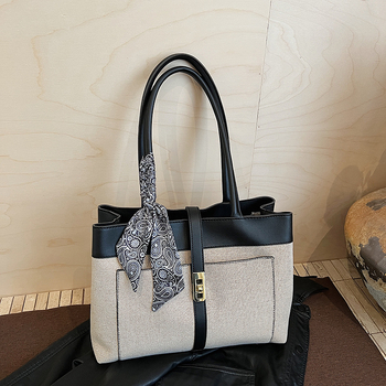 Dámska taška Tote: kórejský štýl, plátená, horizontálny štvorcový tvar, zips