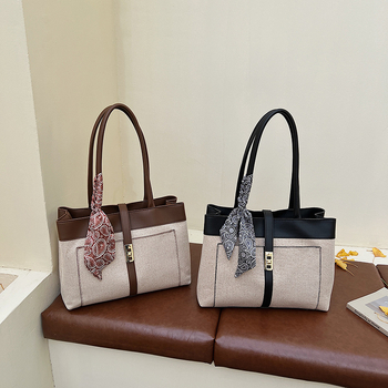 Dámska taška Tote: kórejský štýl, plátená, horizontálny štvorcový tvar, zips