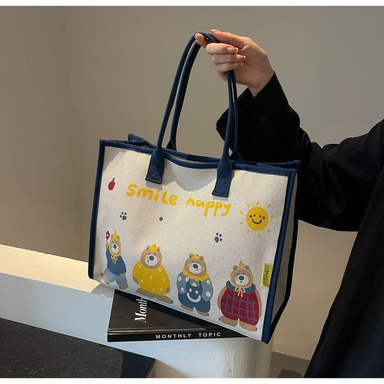 Ženska platnena tote torba, 2025 novi model s karikaturnim motivom, velika zapremina, za školu i svakodnevnu upotrebu