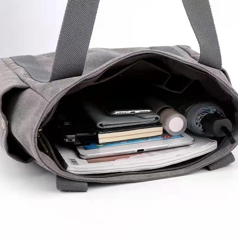 Platnena Tote torba, gradski jednostavan stil, uspravni kvadratni oblik, zatvarač, unutarnja džep za telefon