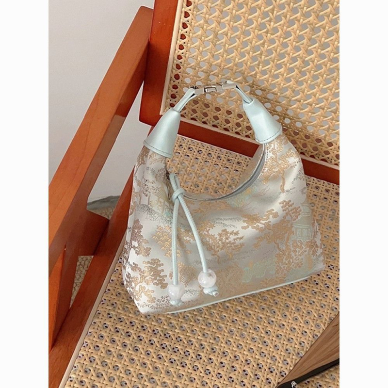 Geantă unisex în stil chinezesc, broderie din mătase, formă semilună, din pânză, căptușire din mătase, primăvara 2025