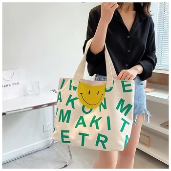 Platnena tote torba velike kapacitete, tisk karikature, ženska torba preko ramena