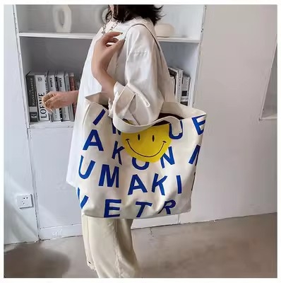 Platnena tote torba velike kapacitete, tisk karikature, ženska torba preko ramena