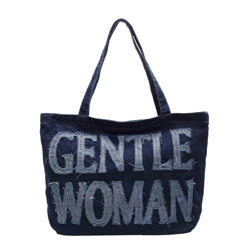 Denim Tote torba, street fashion, proljeće 2025, vodoravni kvadratni oblik, dvostruke ručke