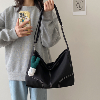 Torba za ramena velike kapacitete (nylon, uspravnan kvadratni oblik, gradski minimalistički stil, otvoren vrh, džep za telefon)