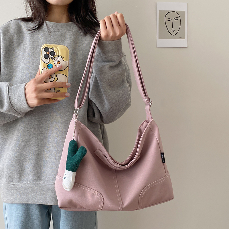 Torba za ramena velike kapacitete (nylon, uspravnan kvadratni oblik, gradski minimalistički stil, otvoren vrh, džep za telefon)
