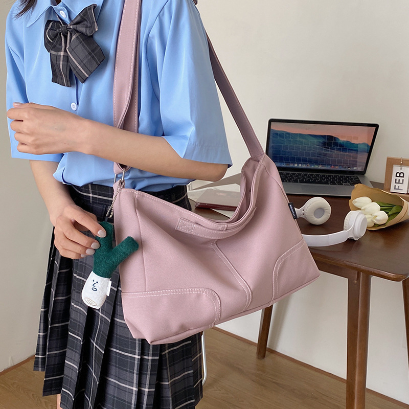 Torba za ramena velike kapacitete (nylon, uspravnan kvadratni oblik, gradski minimalistički stil, otvoren vrh, džep za telefon)