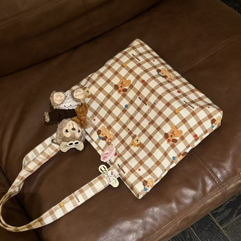 Torba od platna s kariranim uzorkom, retro vertikalna kvadratna torba preko ramena, otvoreni vrh, laminirani pretinac sa zipom, dvostruke naramenice