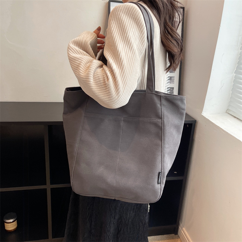 Platnena Tote torba za žene, gradski stil, podstava od poliestera, zatvarač na zip, unutarnji džep sa zip zatvaračem
