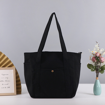 Vászon Tote táska munka és ingázáshoz, sokoldalú válltáska diákoknak könyvek szállításához, cipzáras táska (Anyag: vászon; Stílus: válltáska; Logó nyomtatás: igen; Nyomtatási módszerek: szitanyomás / gépi nyomtatás / digitális nyomtatás / hőtranszfer; Test