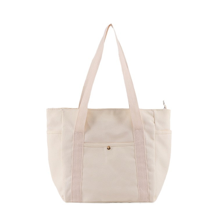 Vászon Tote táska munka és ingázáshoz, sokoldalú válltáska diákoknak könyvek szállításához, cipzáras táska (Anyag: vászon; Stílus: válltáska; Logó nyomtatás: igen; Nyomtatási módszerek: szitanyomás / gépi nyomtatás / digitális nyomtatás / hőtranszfer; Test