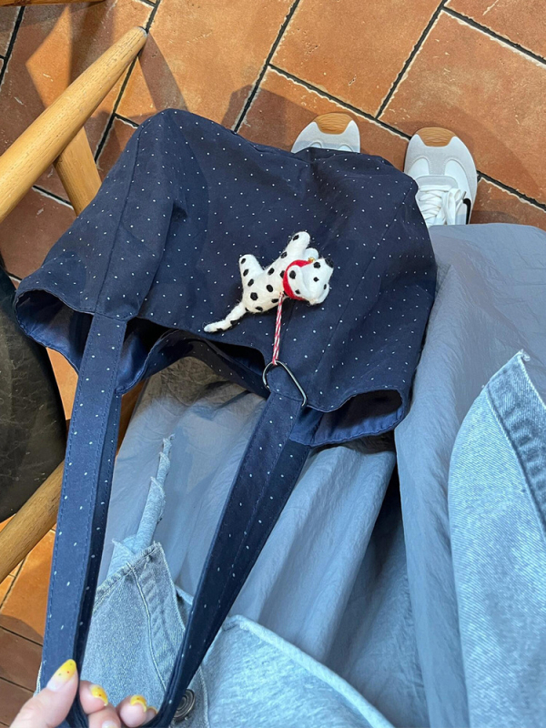 Platnena Tote torba s točkicama, unisex stil, zatvaranje na zip, podstava od poliestera, vodoravni četverokutni oblik