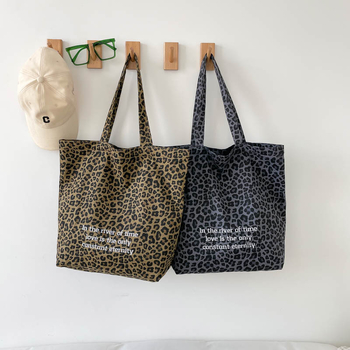 Torba Tote od platna s leopard printom, korejskog stila, zatvaračem i pretincom za telefon