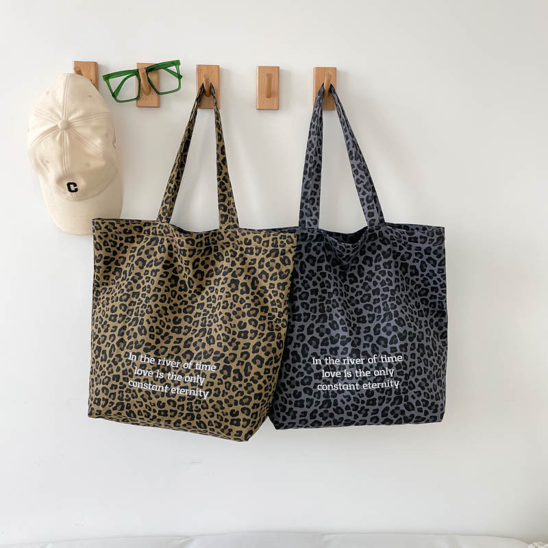 Torba Tote od platna s leopard printom, korejskog stila, zatvaračem i pretincom za telefon