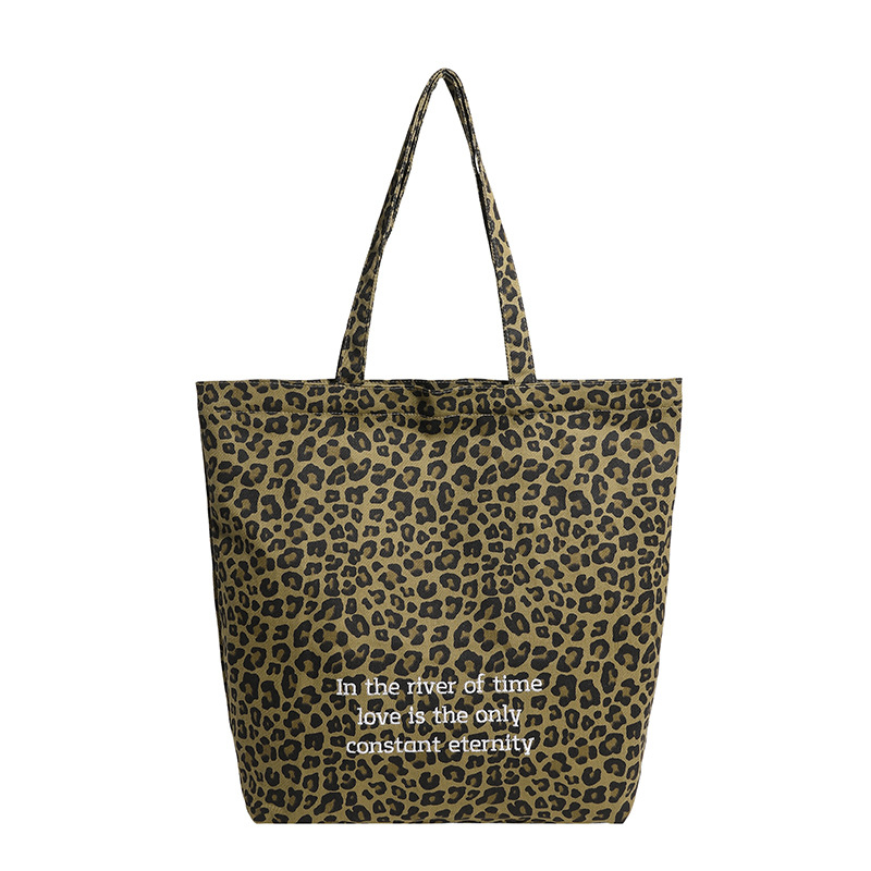 Torba Tote od platna s leopard printom, korejskog stila, zatvaračem i pretincom za telefon