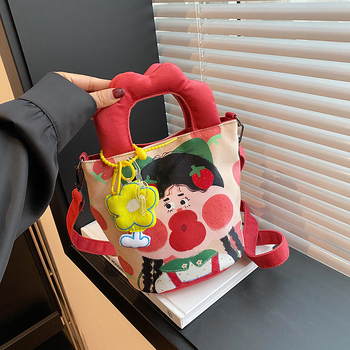 Platnena torba tipa kanta s karikaturnim motivom, preko ramena i crossbody, za svakodnevnu upotrebu