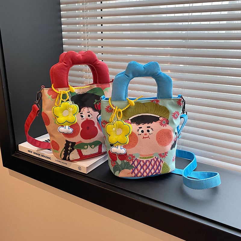 Platnena torba tipa kanta s karikaturnim motivom, preko ramena i crossbody, za svakodnevnu upotrebu