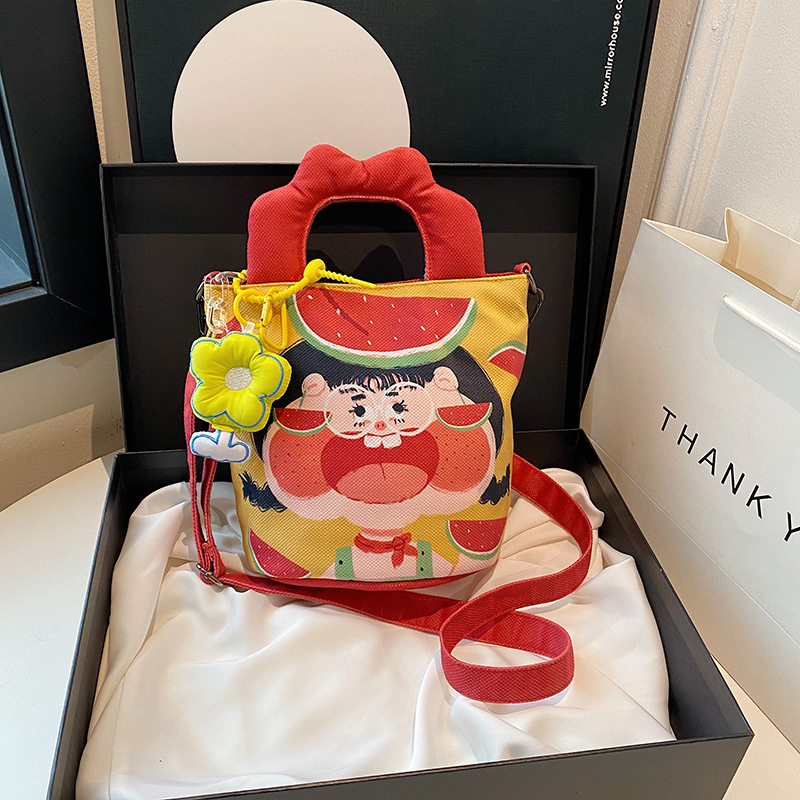Platnena torba tipa kanta s karikaturnim motivom, preko ramena i crossbody, za svakodnevnu upotrebu
