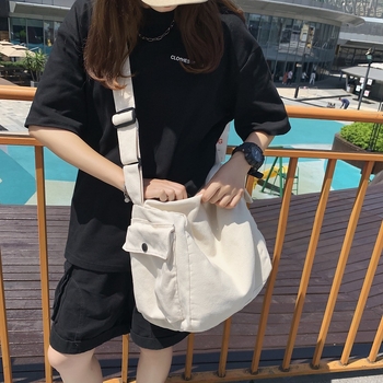 Geantă din pânză în stil Boston, crossbody cu fermoar, formă orizontală pătrată, buzunar pentru telefon