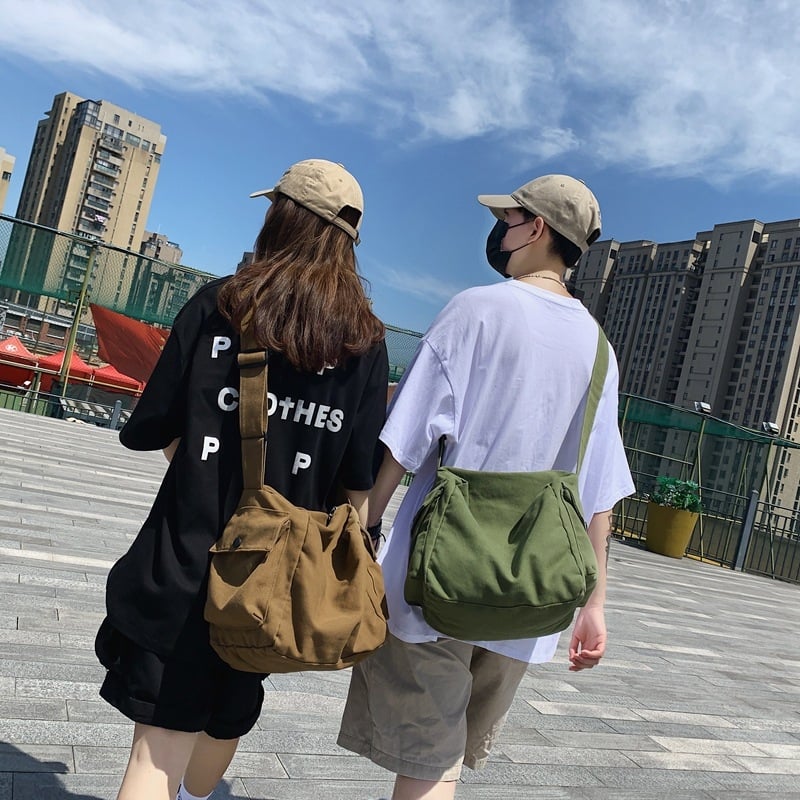 Geantă din pânză în stil Boston, crossbody cu fermoar, formă orizontală pătrată, buzunar pentru telefon