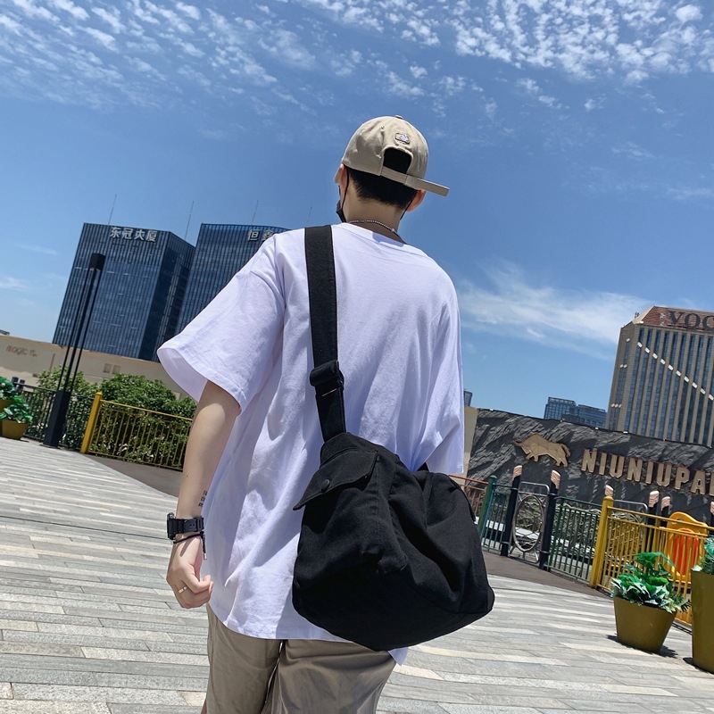 Geantă din pânză în stil Boston, crossbody cu fermoar, formă orizontală pătrată, buzunar pentru telefon