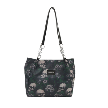 Torba Tote od kanvasa sa motivom lubanje, korejski gradski stil, moderan dizajn, zatvarač, poliesterska podstava