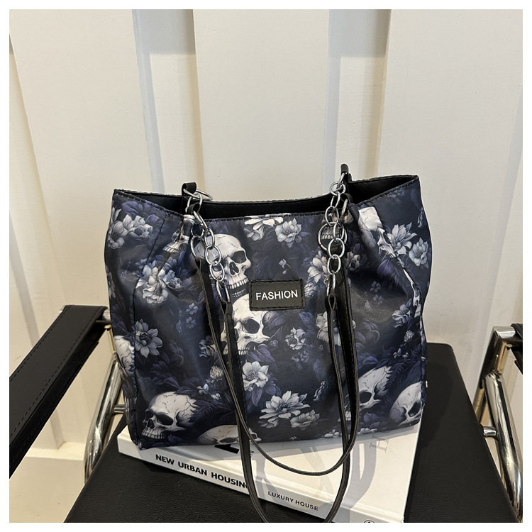 Torba Tote od kanvasa sa motivom lubanje, korejski gradski stil, moderan dizajn, zatvarač, poliesterska podstava